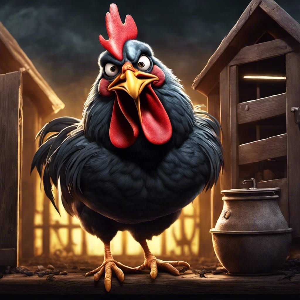 Sinister Gangster Chicken Caricature in Grotesque Style