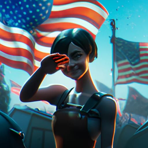 Girl Saluting with American Flag: Digital Art