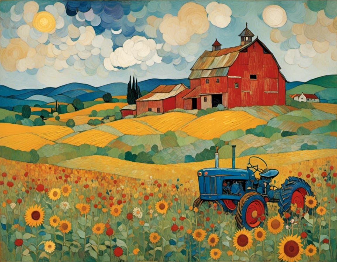Sunflower Fields in Van Gogh Style