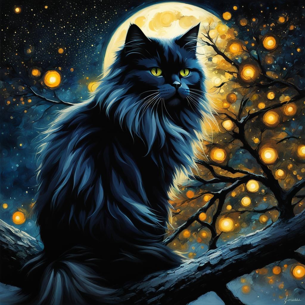 Persian cat in moonlight