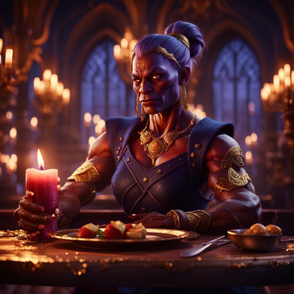 Female Orc Bodybuilder on a Luxurious Date