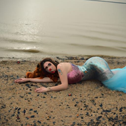 Mermaid Stranded on Land: An AI-Generated Scene