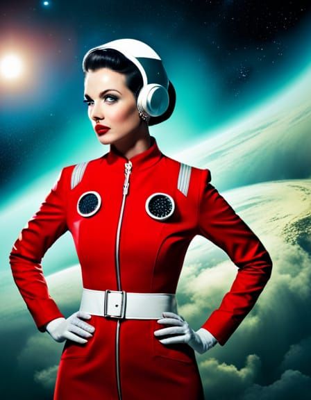 Space Girl in Retro Sci-Fi Style