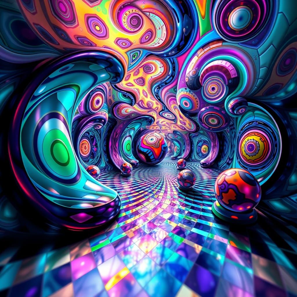 Surreal Kaleidoscopic Scene with Impossible Geometry