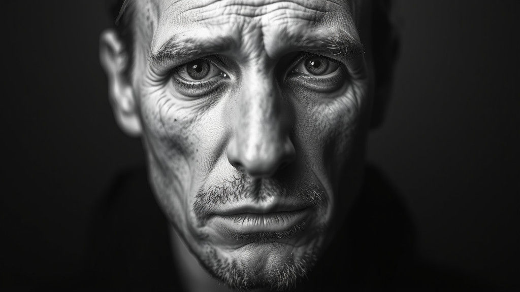 Monochrome Portrait of Man Suffering from Sadness