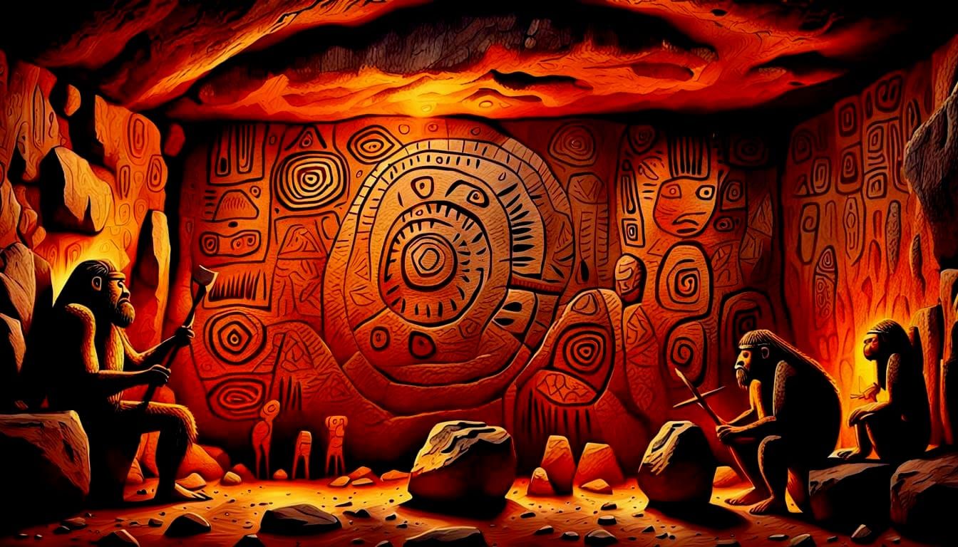 Cavemen Create Aboriginal Zentangle Animal Art