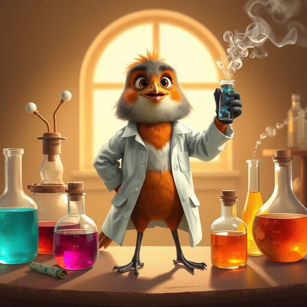 Robin Scientist in Lab, Pixar Style