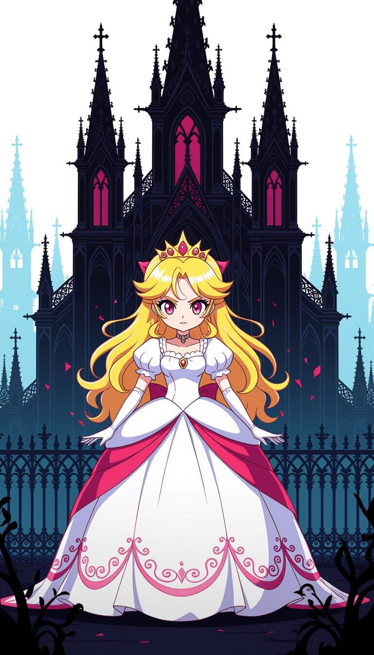 Rebellious Cartoon Princess in Gothic Setting