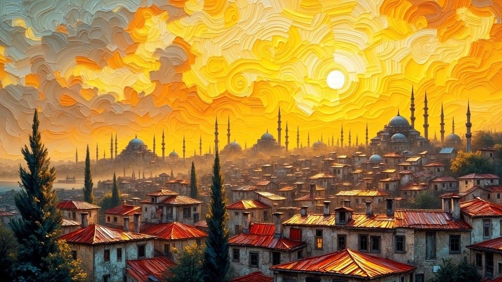 Istanbul Sunset in Impasto Style, Van Gogh Inspired