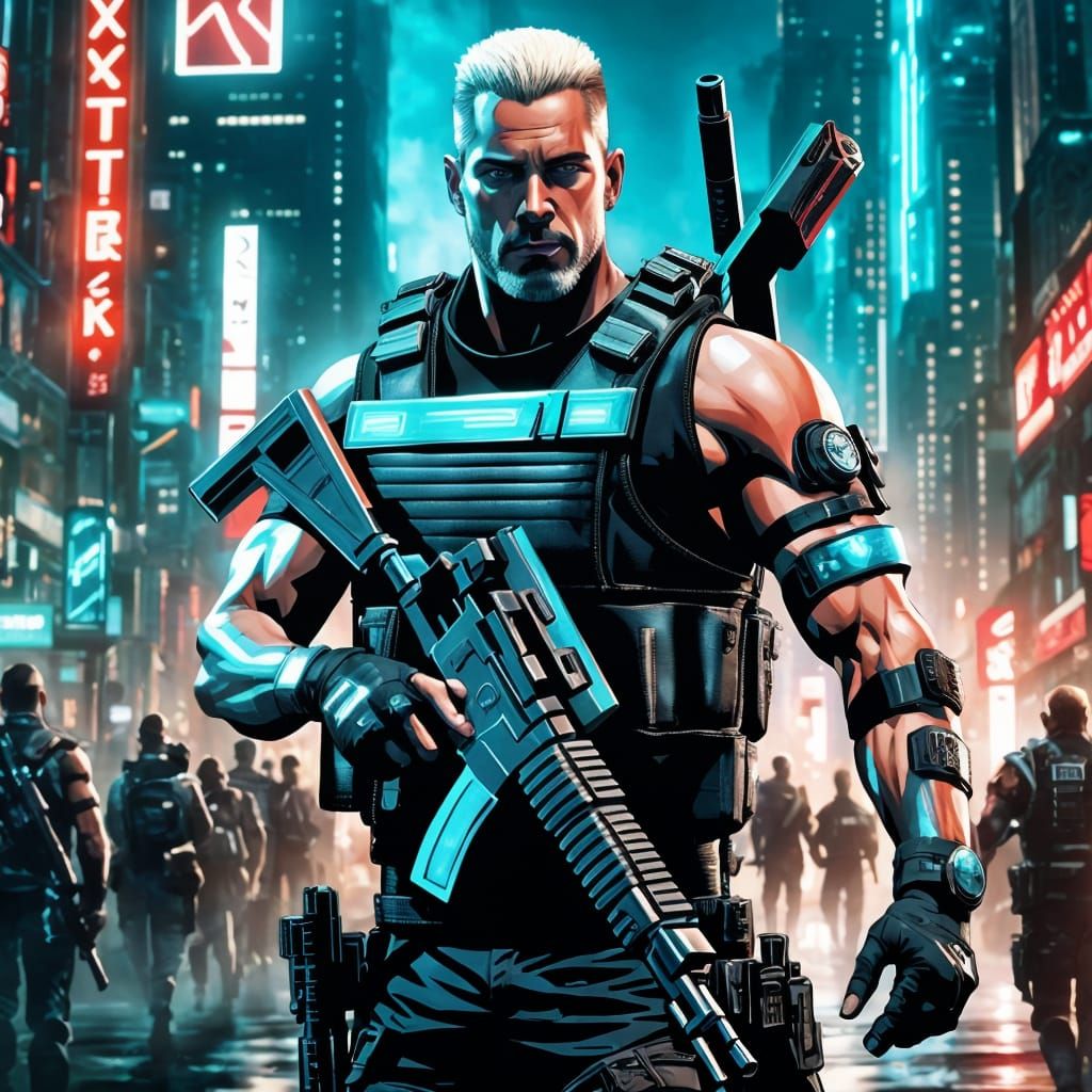 Cyberpunk Cop in a Dark Futuristic City