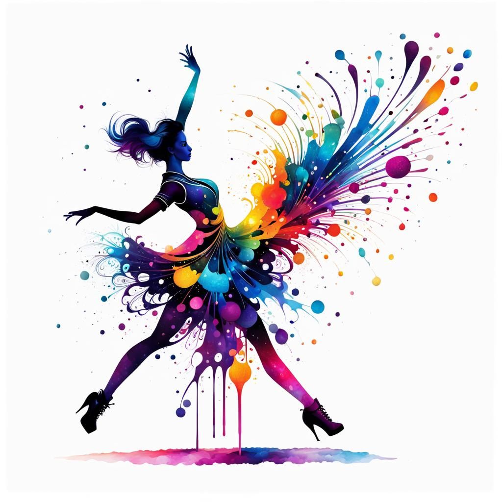 Dancing Street Artist in Watercolor Ink Splatter Style