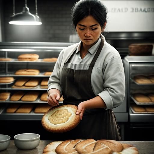 Hyperrealistic Female Baker at Work in Bakery