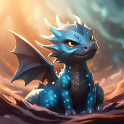 Adorable Fantasy Dragon with Glowing Smoke and Sunbeams