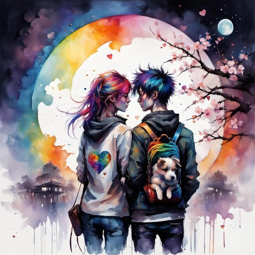 Punk Girl, Nerdy Boy, Puppy, Cherry Blossoms