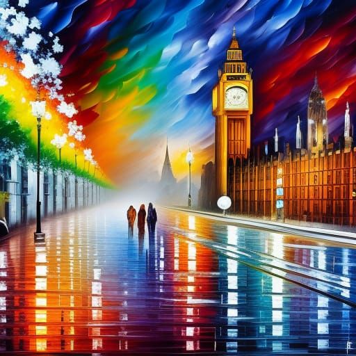 Bustling London Street Scene in Hyperreal Style