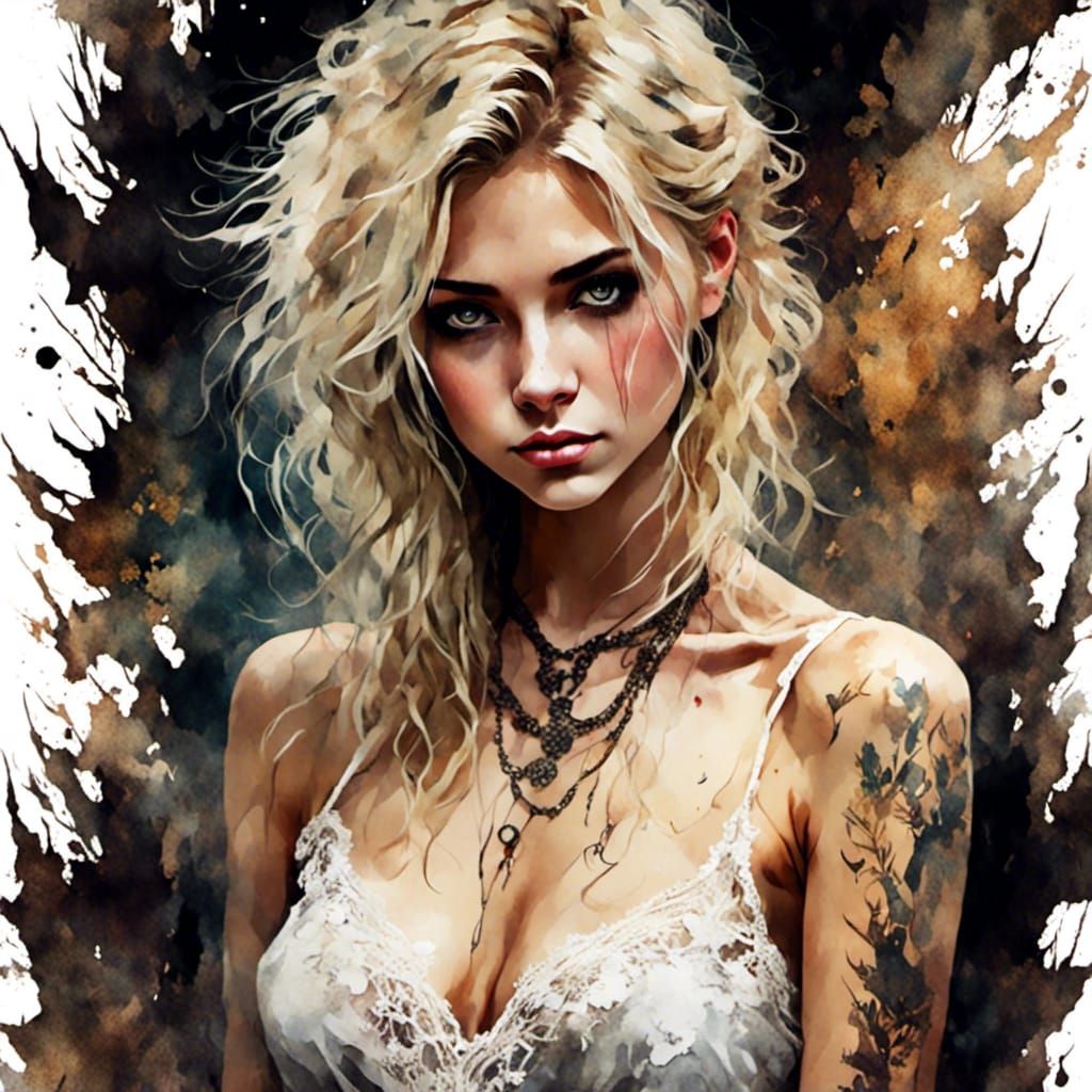 Punk Cinderella Cleaning Floor in Antique Watercolor Style