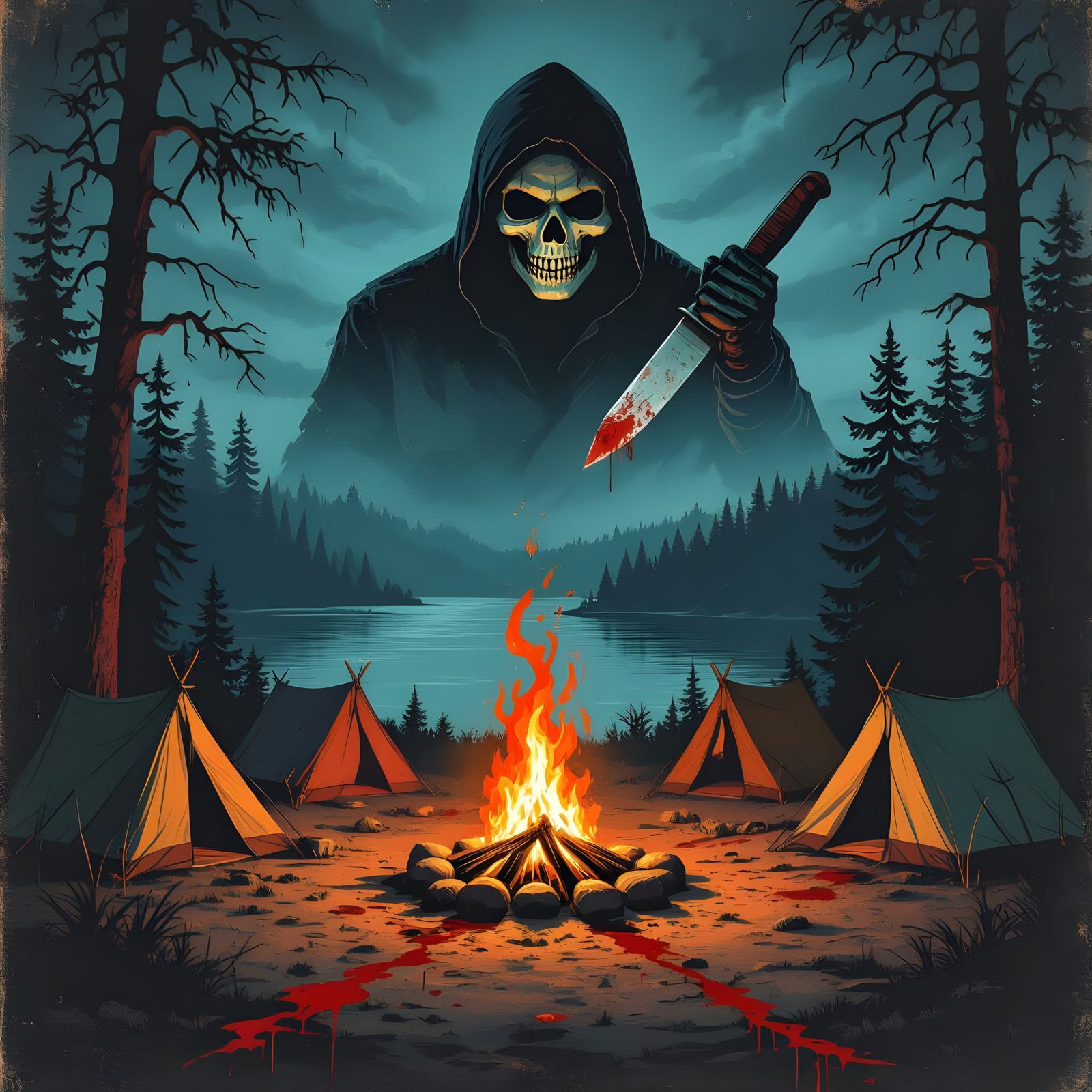 80s Horror Movie Poster: Skull Killer by Campfire