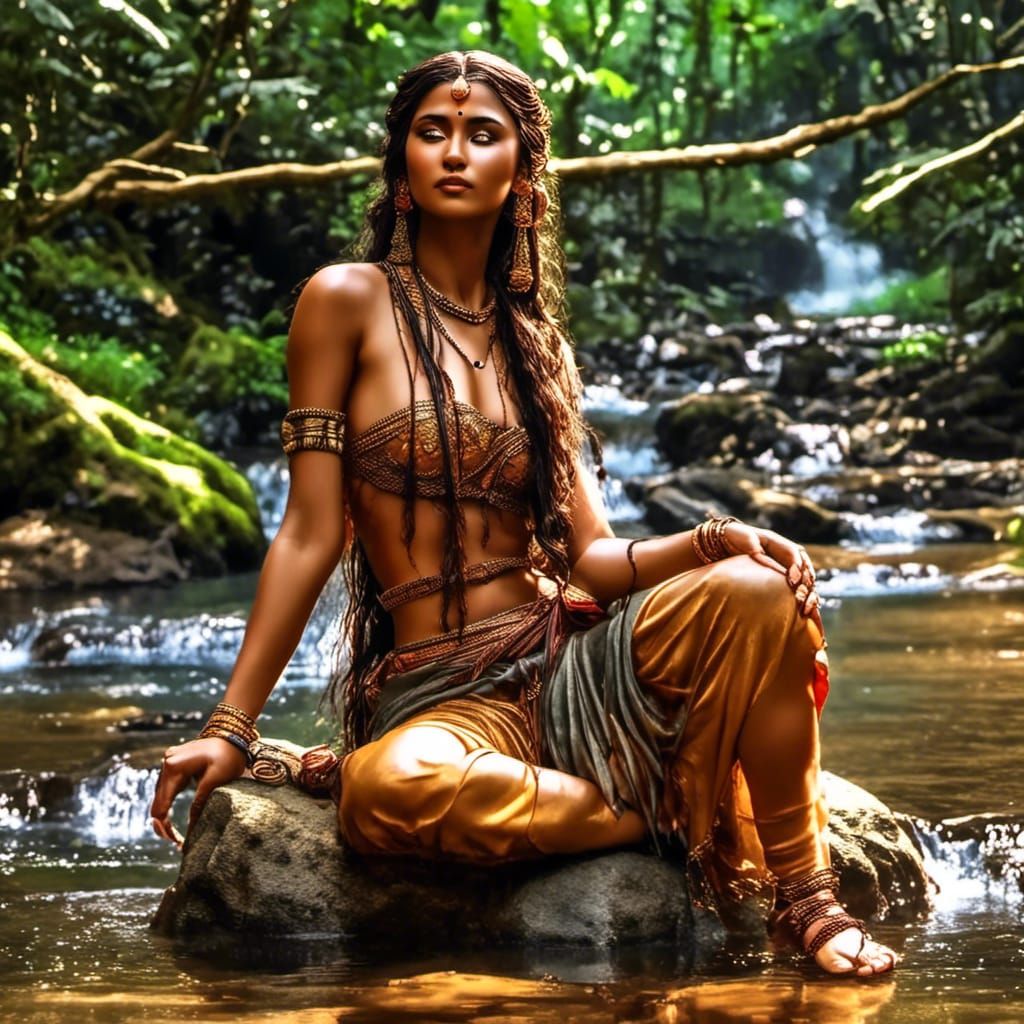 Goddess in Nature Plays Guitar