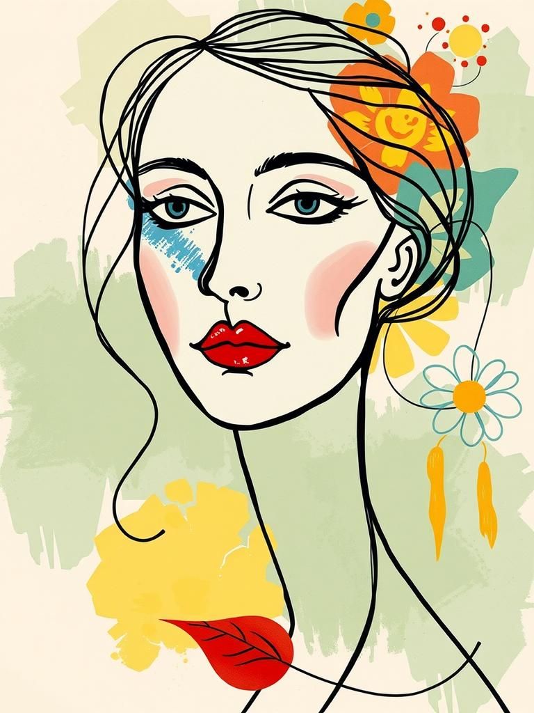 Abstract Woman Portrait in Flowing Line Art Style