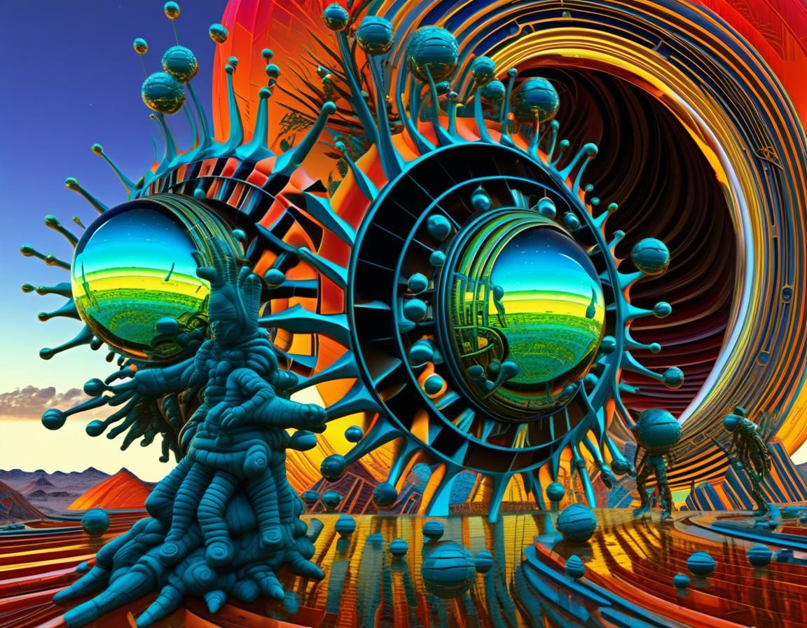 Surreal Alien Planet with Rotating 3D Mandelbulb