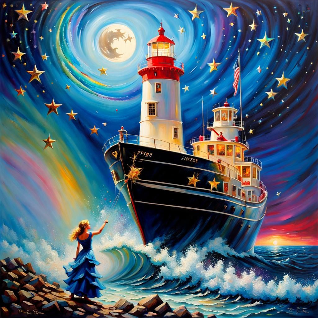 Nostalgic Landscape with Ship and Crescent Moon