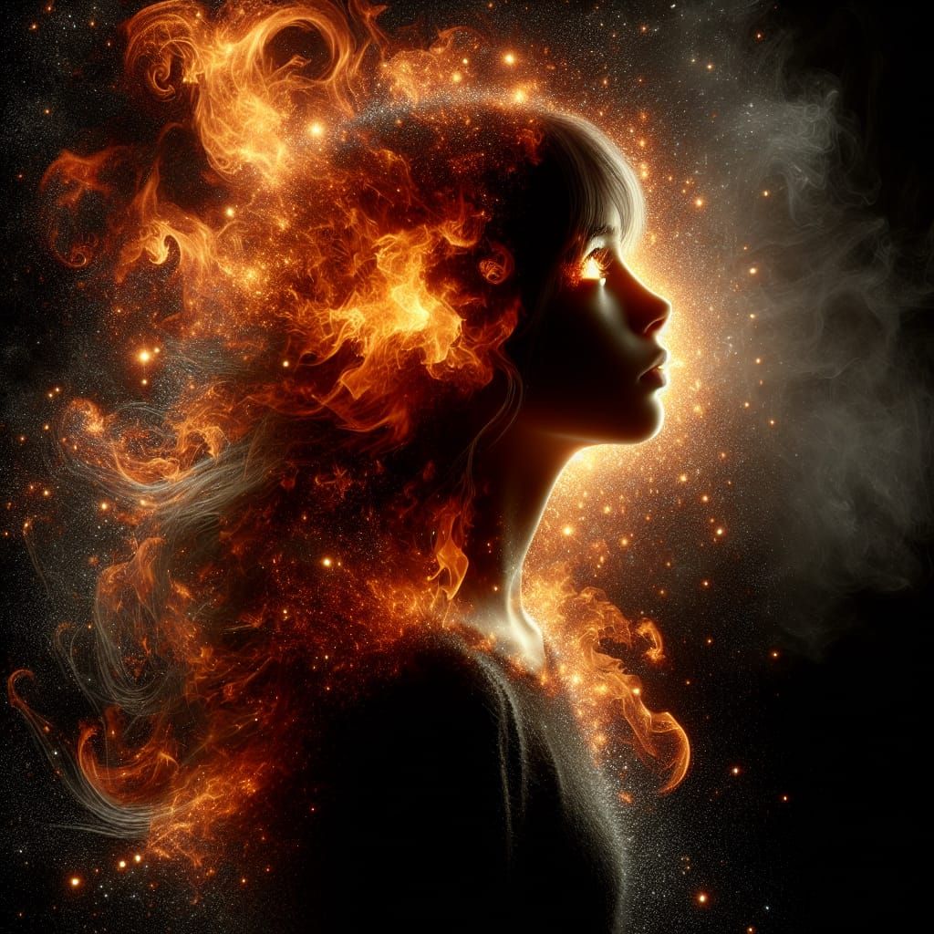 Fiery Silhouette of a Teenage Girl