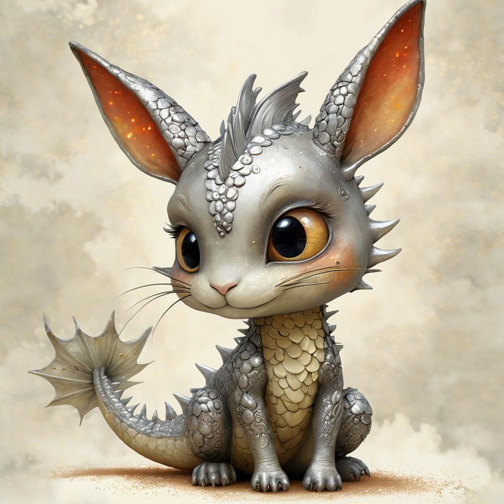 Adorable Silver Dragon-Bunny Breathing Fire