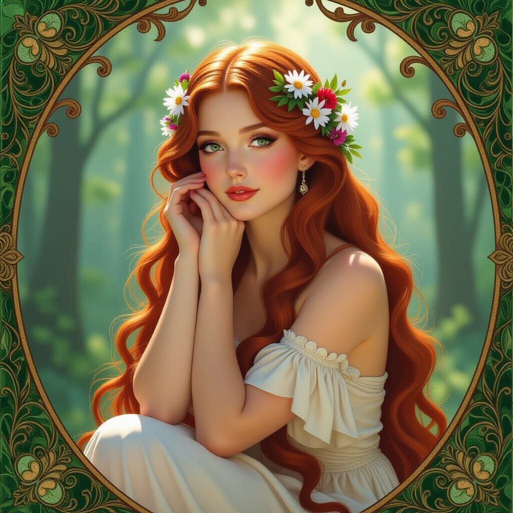 Forest Nymph Portrait in Art Nouveau Style