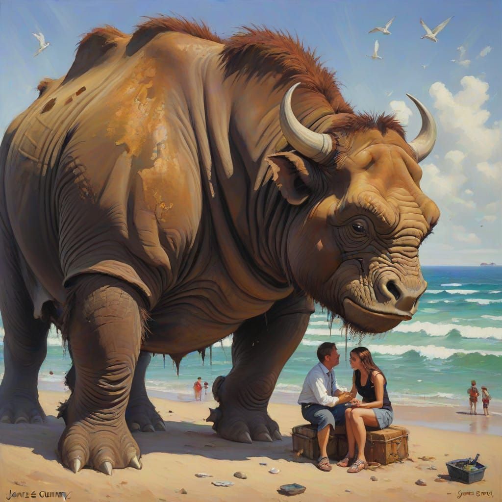 Epic Beach Scene in the Style of James Gurney's Oil Painting...