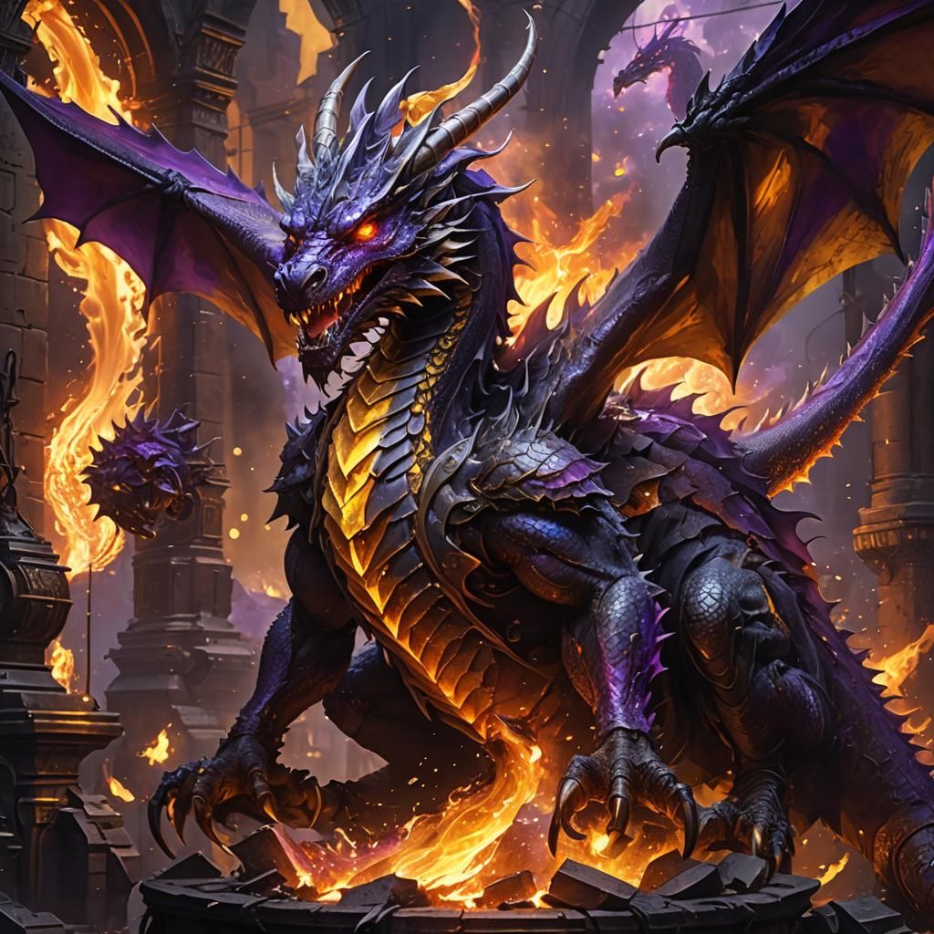 Metal and Fire Dragon on a Forge