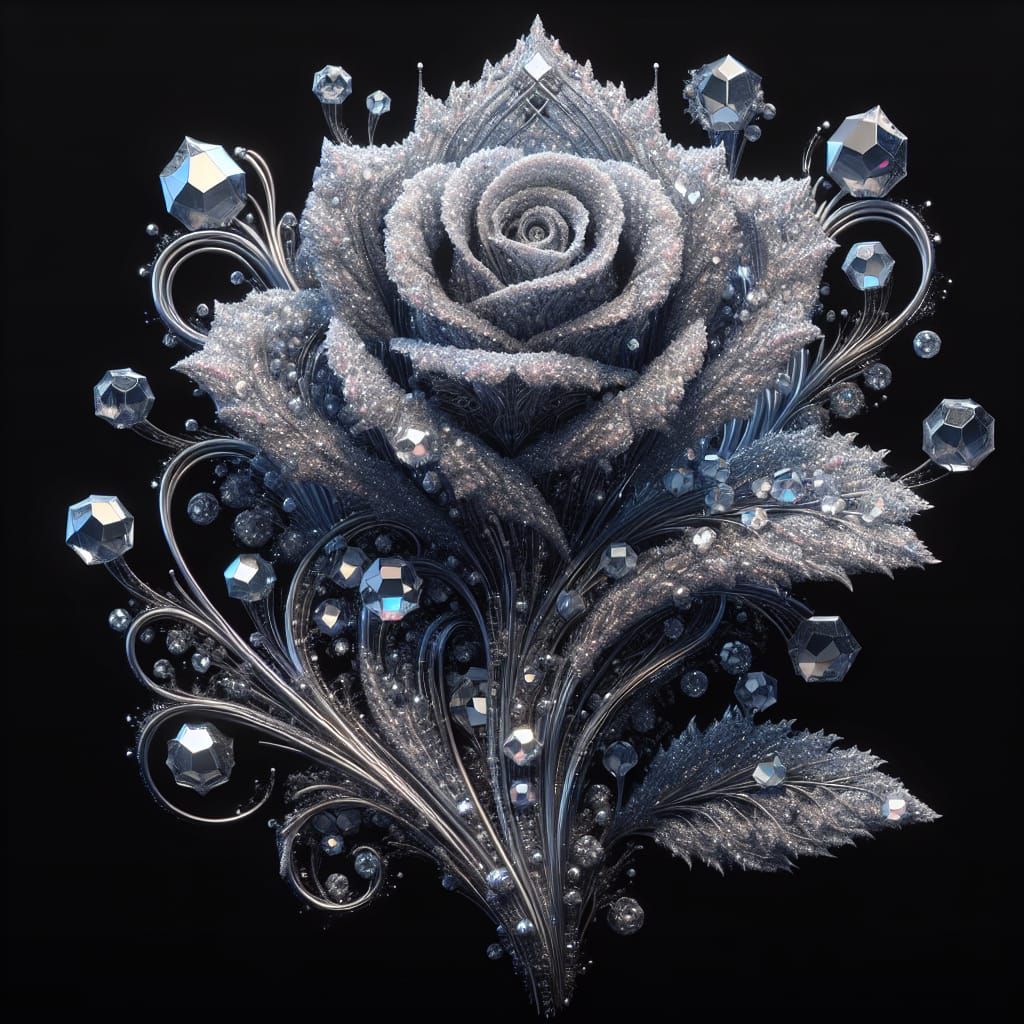 Sparkling Crystal Rose: Nature's Metalwork in 3D Art