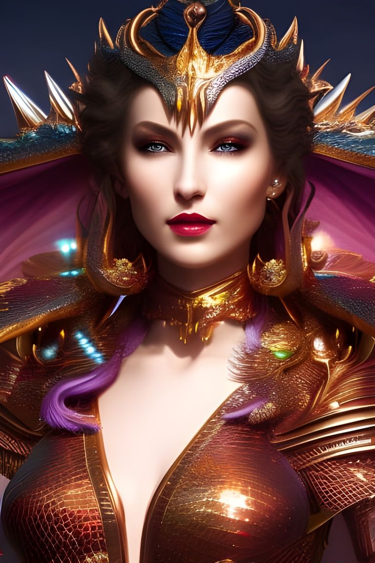 Iridescent Dragon Queen in Sparkling Armor