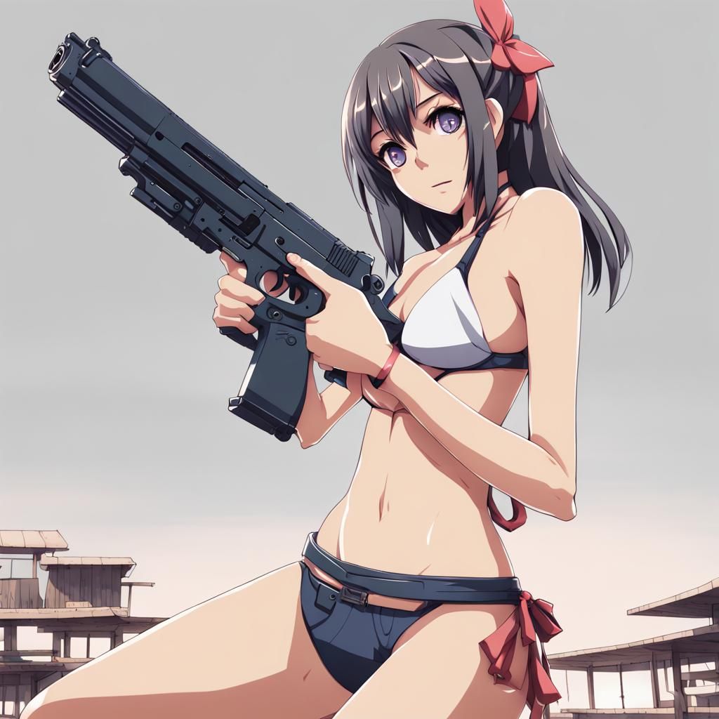 Anime Girl with Gun in Bikini