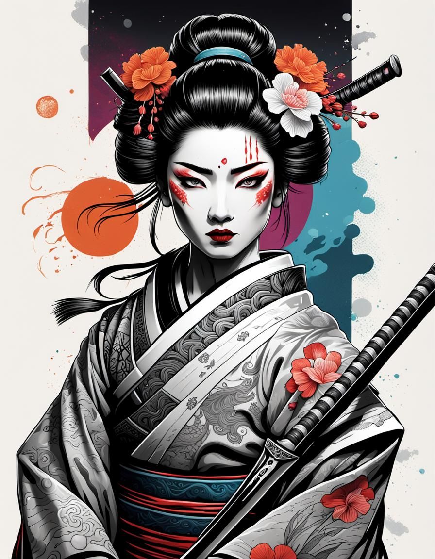 Geisha with Sword: Fantasy Art Illustration