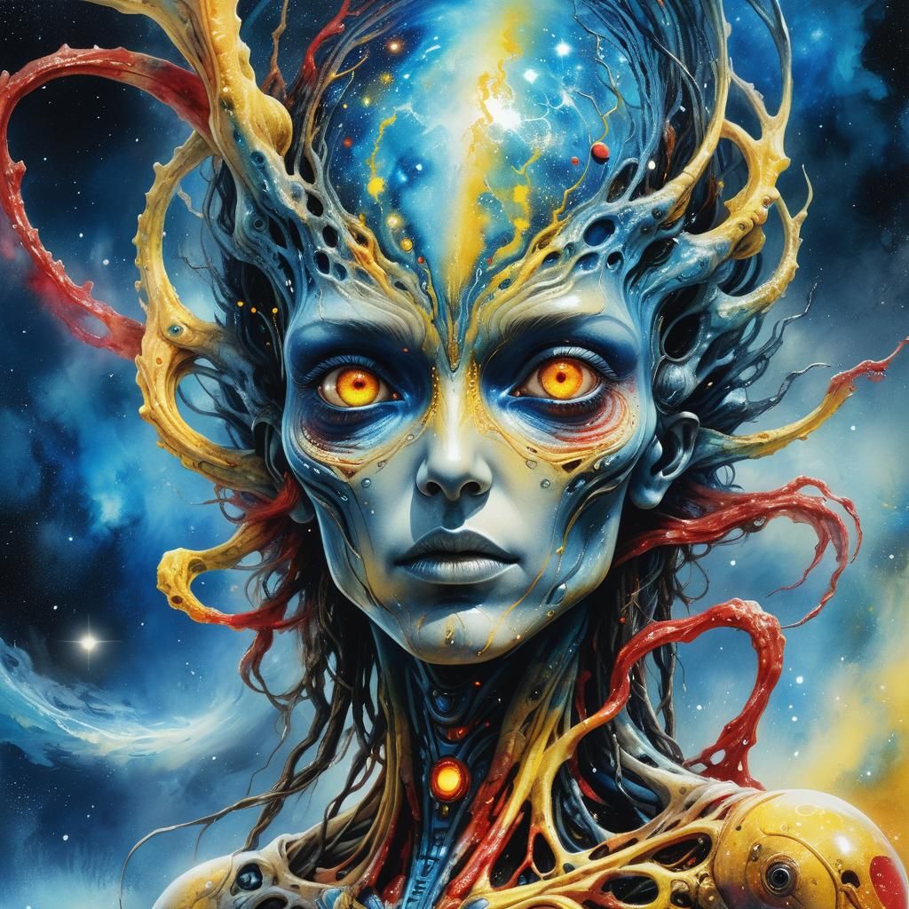 Extraterrestrial Emerges from Galaxy in Surrealist Style