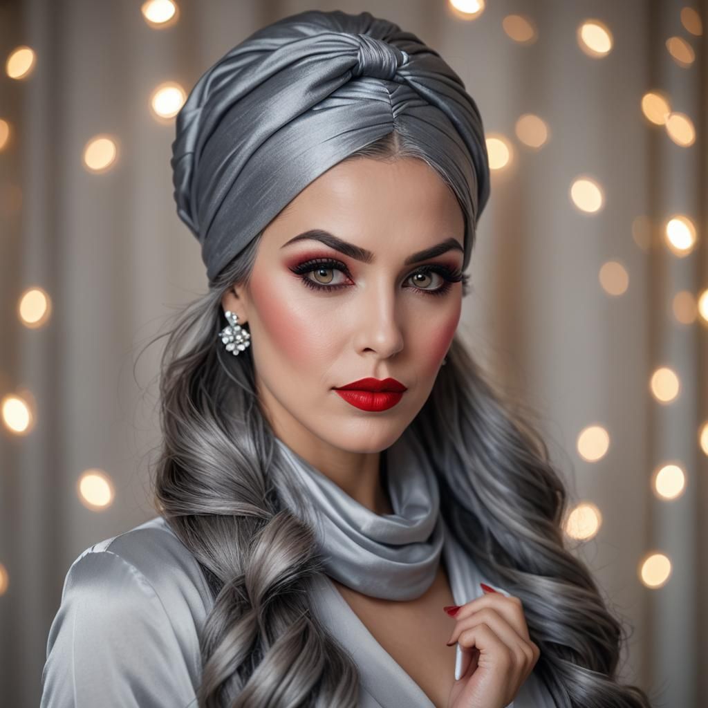 Luxury Woman with Grey Hair and Smoky Eyes