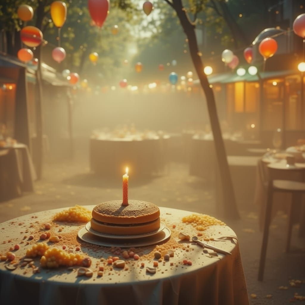 Dreamy Faded Birthday Party Memory in Impressionistic Style