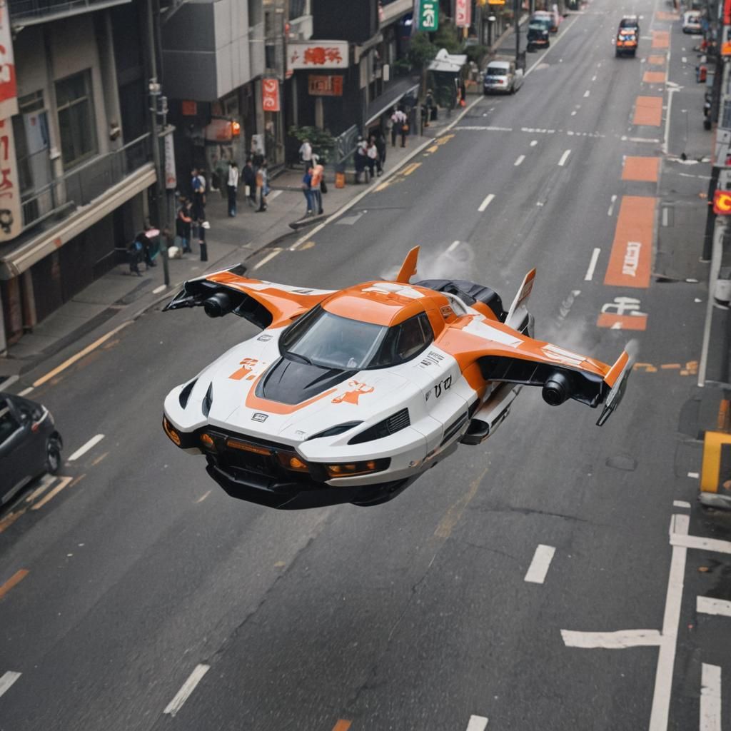 Futuristic Hover-Speeder with Japanese Symbols