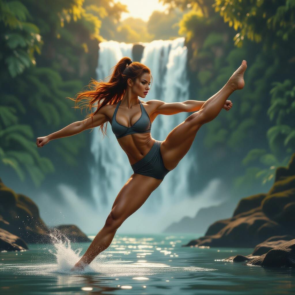 Dynamic Woman in Action, Hyper-Realistic Rendering