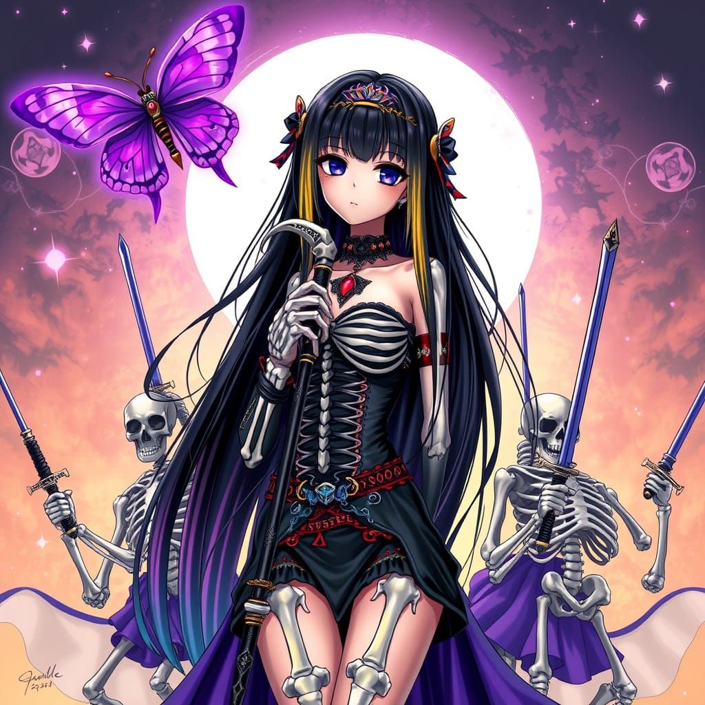 Dark Fantasy Anime Girl Controlled by Purple Butterfly