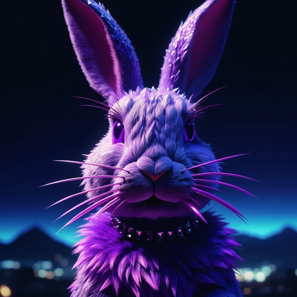 Homicidal sparkly glittery purple bunny with spiked choker a...
