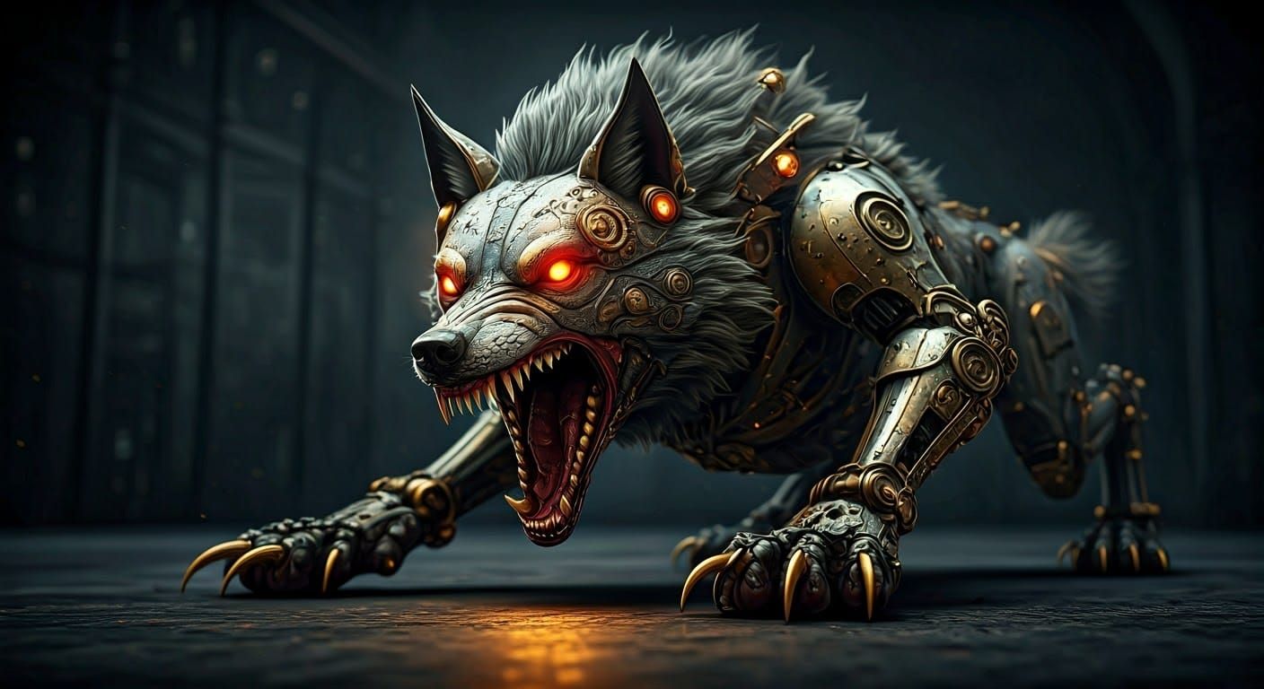 Steampunk Cyborg Wolf with Vicious Claws