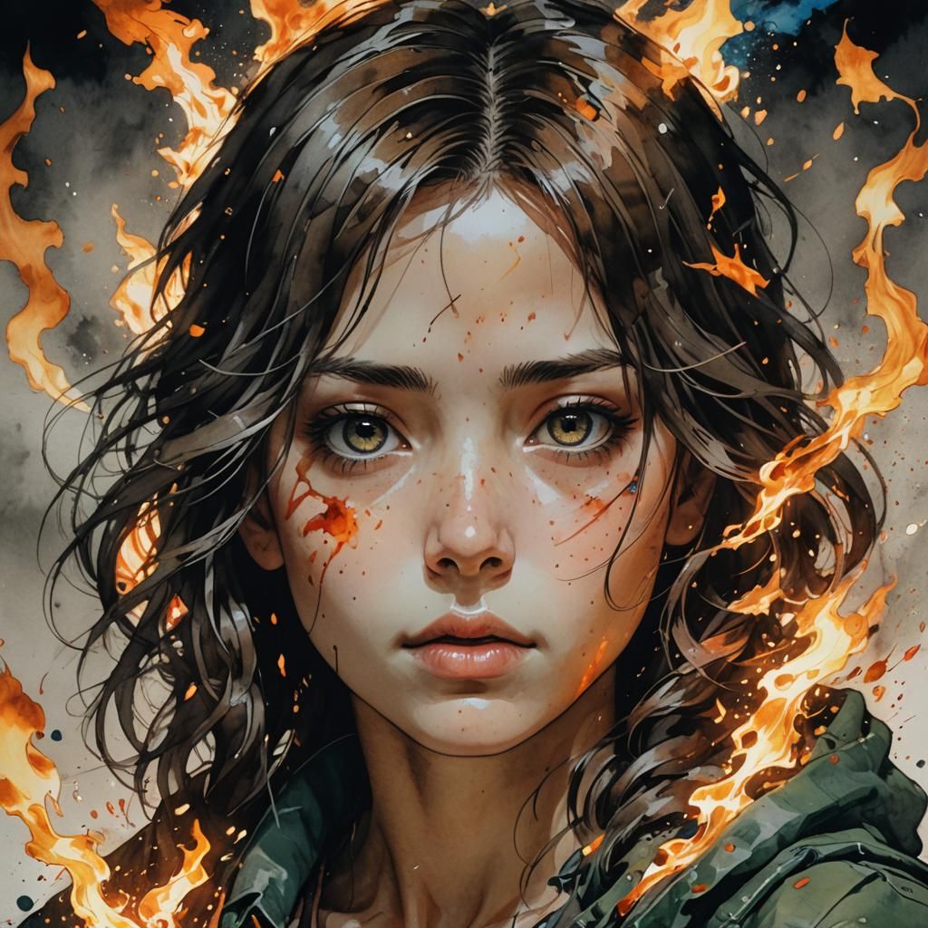 Fiery Portrait in Dynamic Digital Painting Style