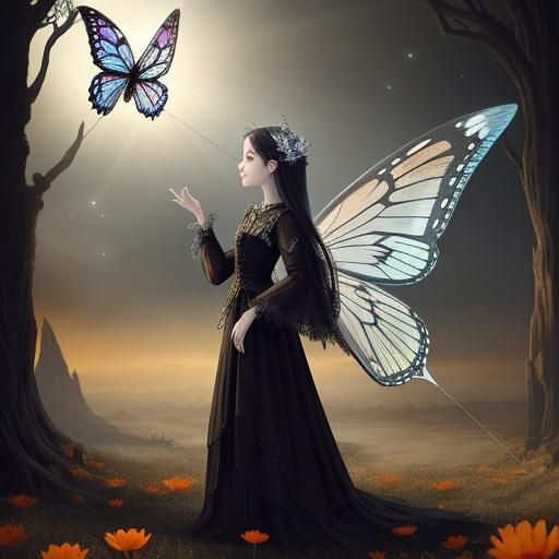 Gothic Child with Ethereal Fairy Kite