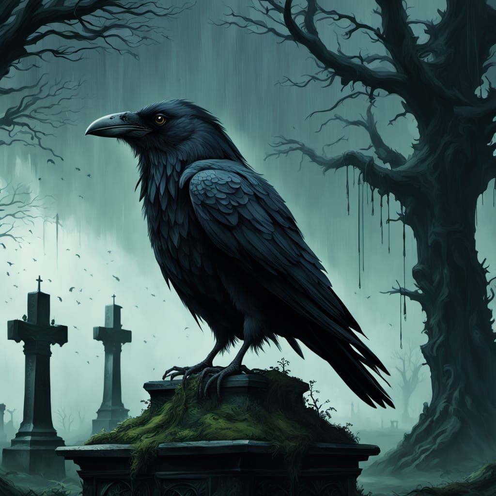 Majestic Raven Perched on Ancient Cemetery