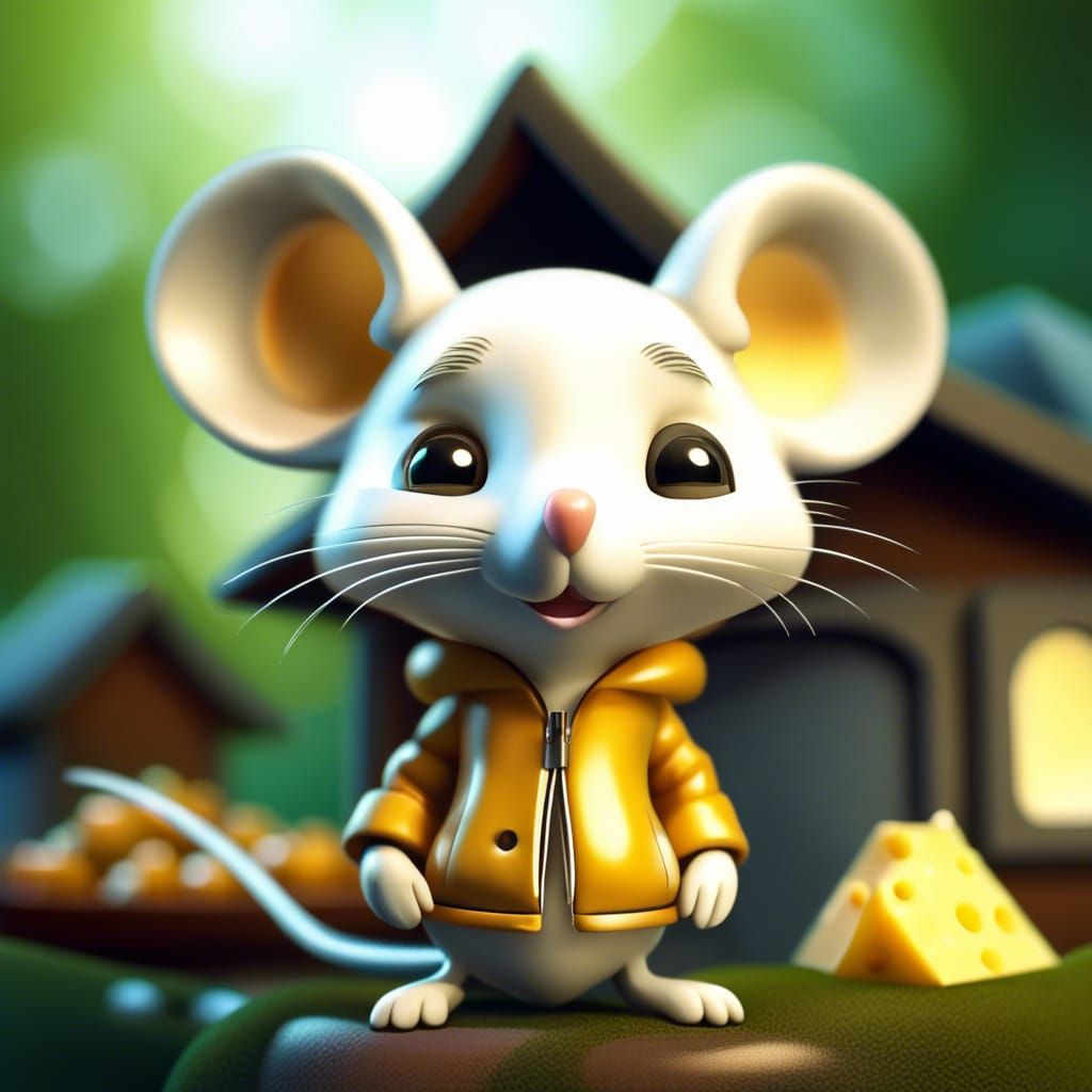 Anthropomorphic Mouse in Cheese Cottage, 3D Rendered
