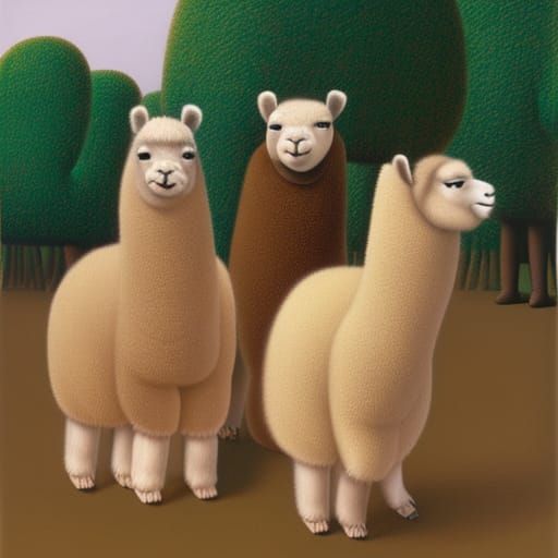 Cheerful Alpacas in Botero-Inspired 3D Art