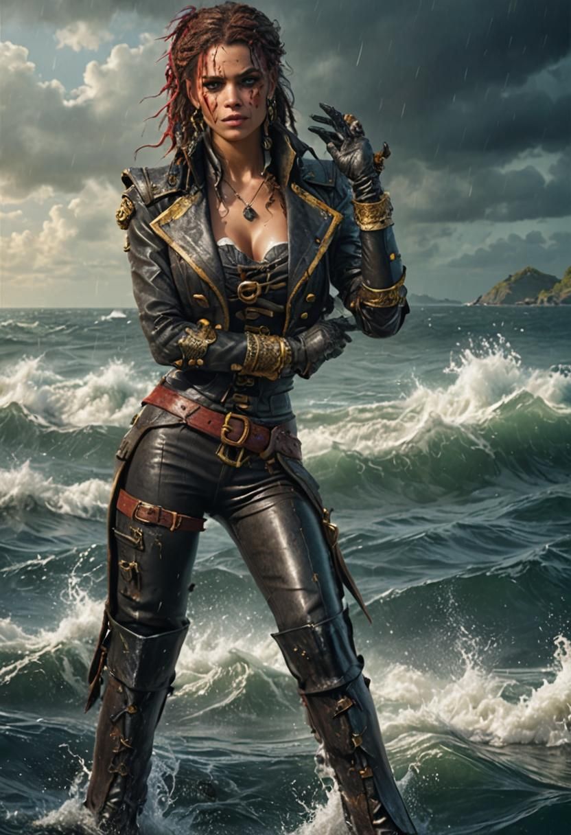 Glamorous Pirate Queen in Wet Leather