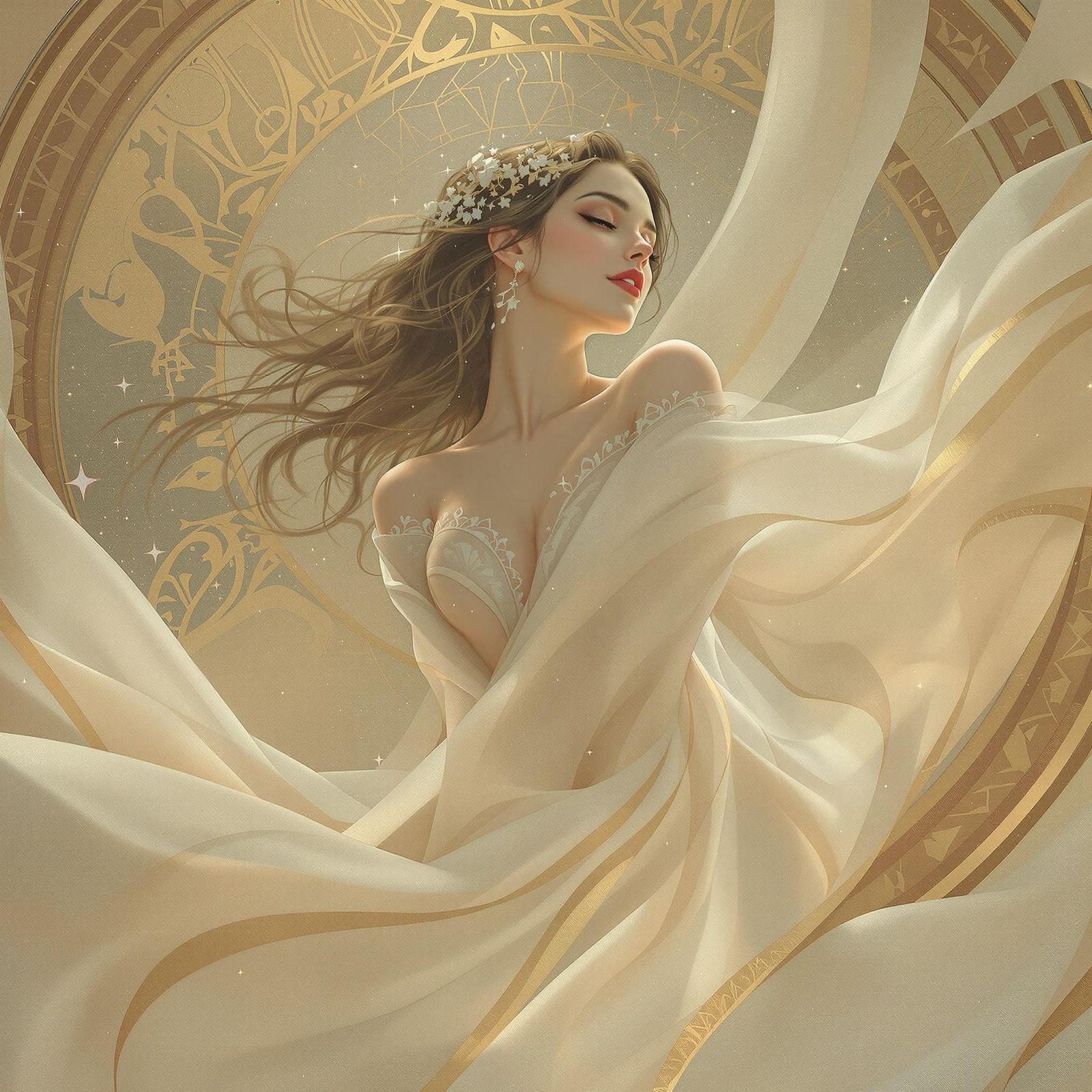 Ethereal Woman in Art Nouveau Whimsy