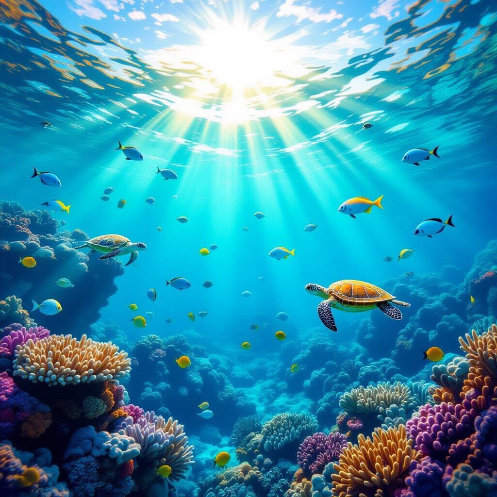 Great Barrier Reef Underwater Scene with Marine Life